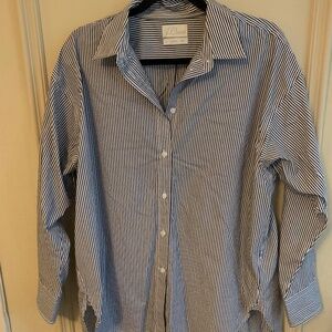 J Crew Blue/White Pinstripe Button-Down Shirt. Relaxed Fit. Size 14